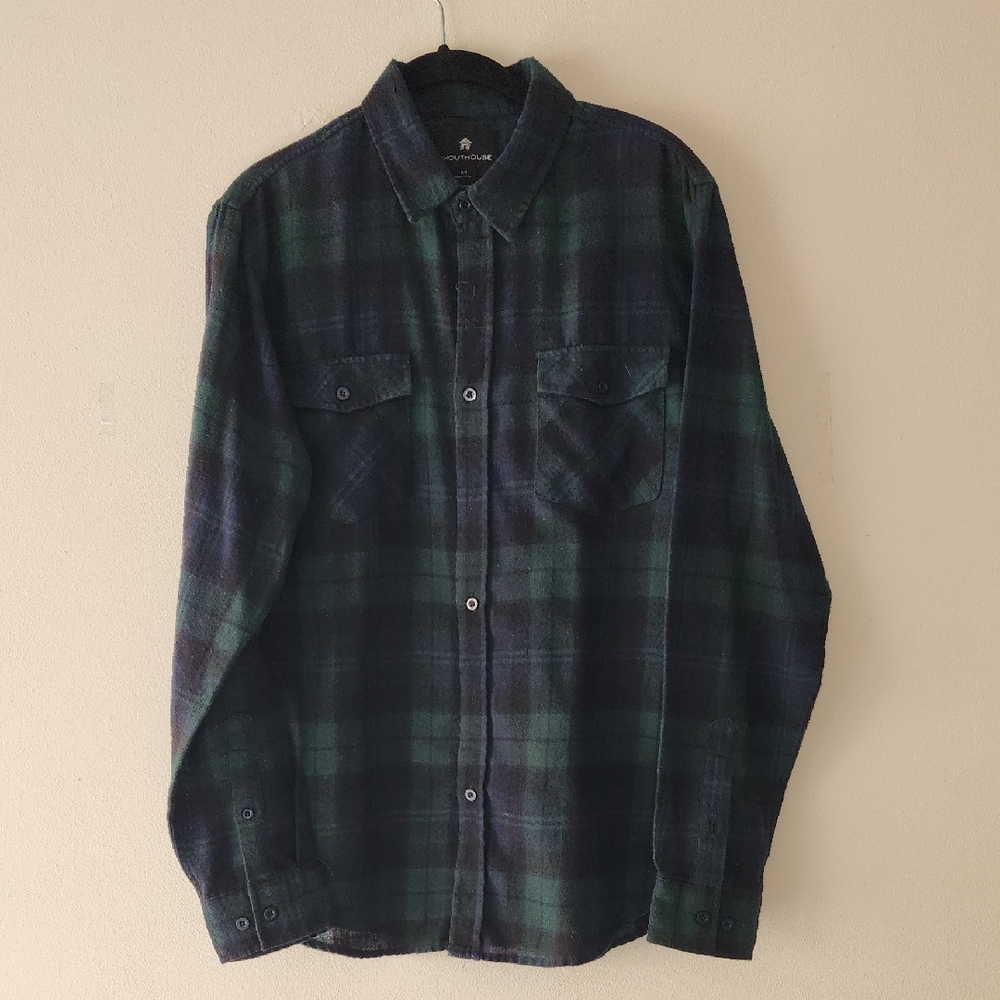 Classic Plaid Button-Down Shirt - Navy and Forest Green